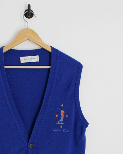 90s Lyle & Scott Blue Buttoned Wool Vest (L)