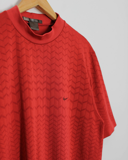 00s Nike Tiger Woods Red Patterned Mock Neck Golf Top (L)