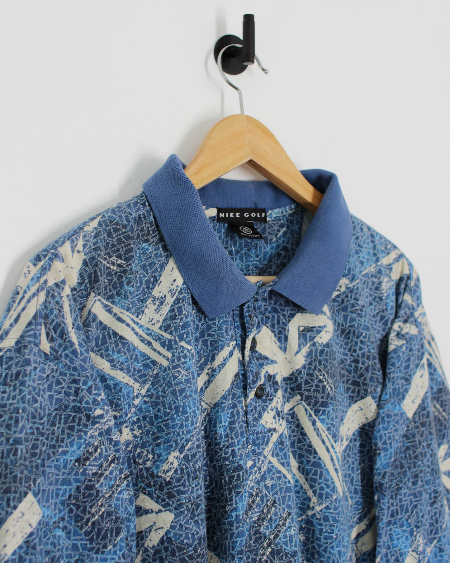 90s Nike Blue Abstract Polo-Shirt (XL)
