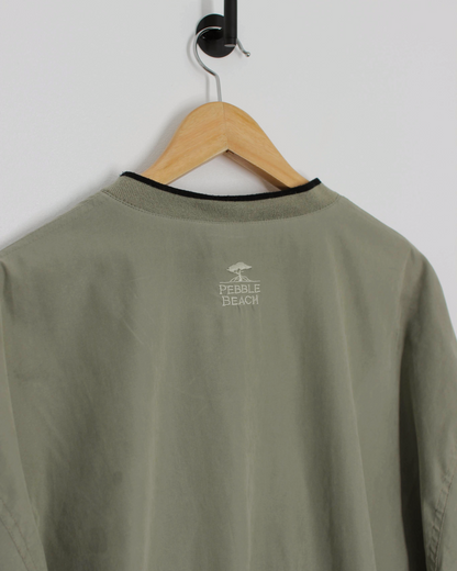 90s Pebble Beach Khaki Green V-Neck Windbreaker (M)
