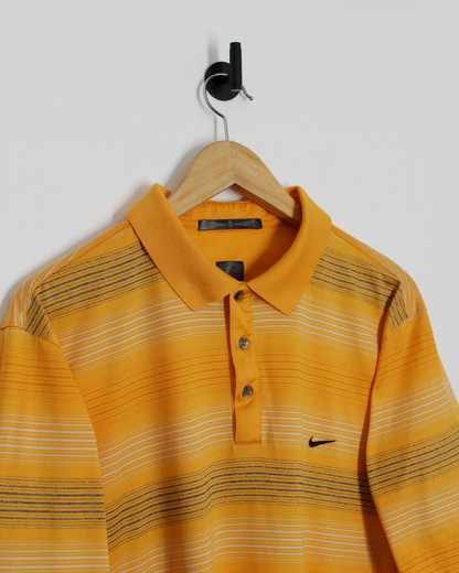 00s Nike Tiger Woods Orange Striped Polo-Shirt (L)