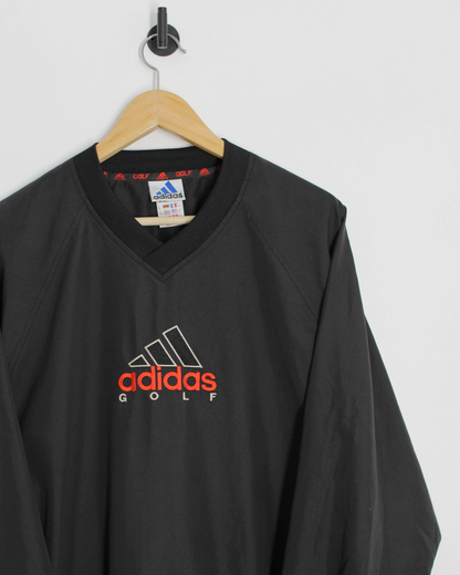 90s Adidas Black/Red V-Neck Windbreaker (M)