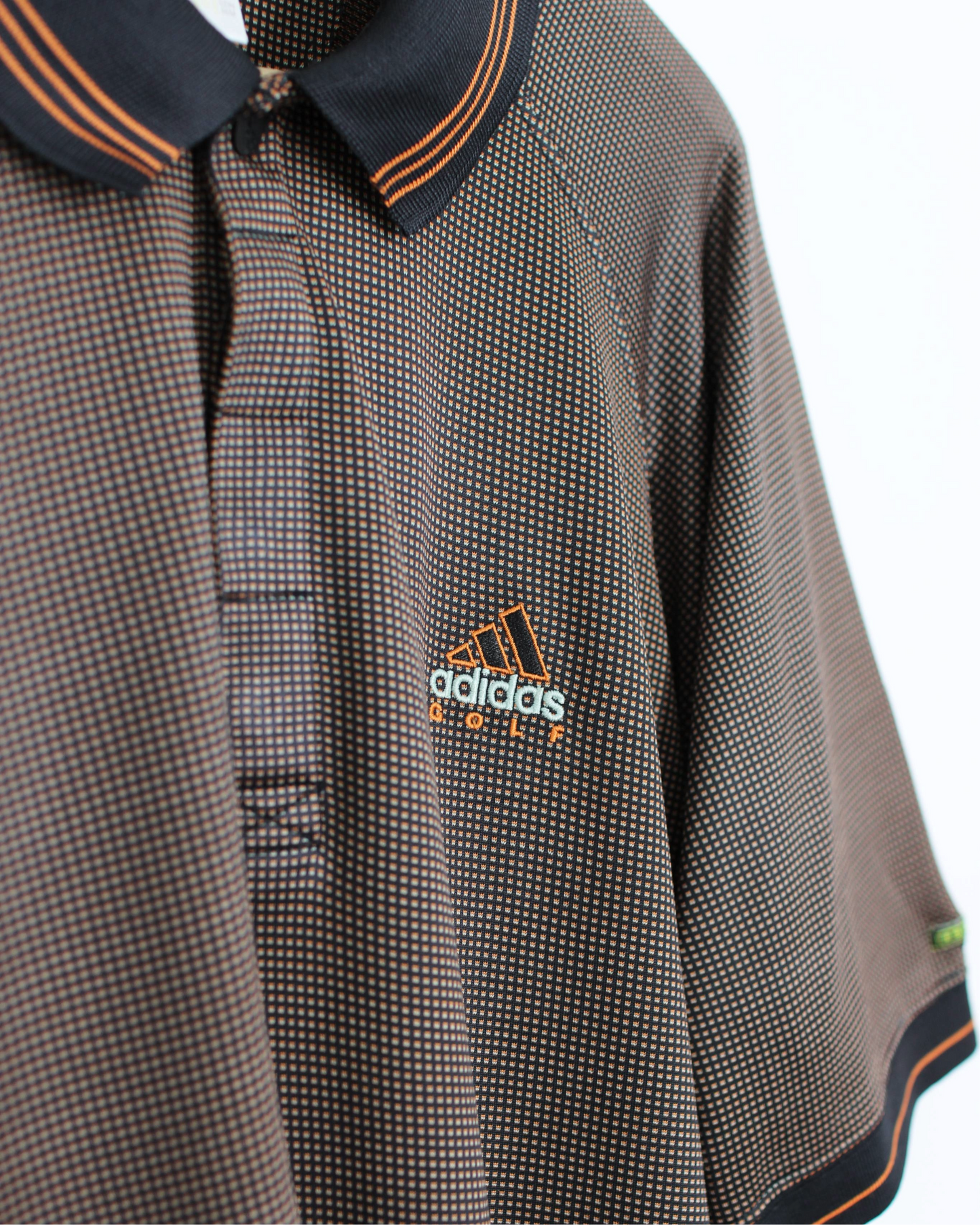 90s Adidas Orange/Black Soft Lightweight Weave Polo-Shirt (M)