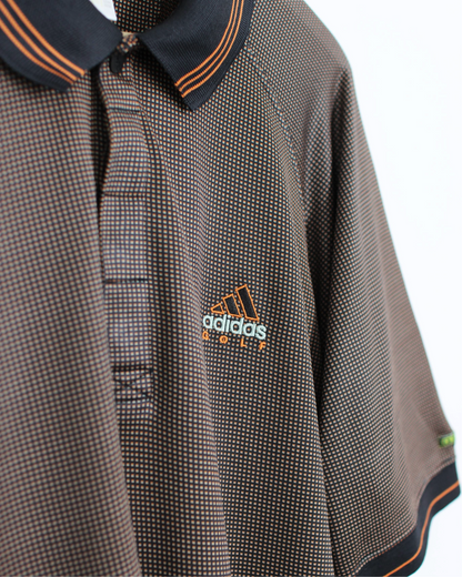 90s Adidas Orange/Black Soft Lightweight Weave Polo-Shirt (M)