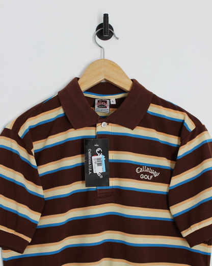 90s Callaway USA Collection Brown Striped Polo-Shirt with Tags (M)
