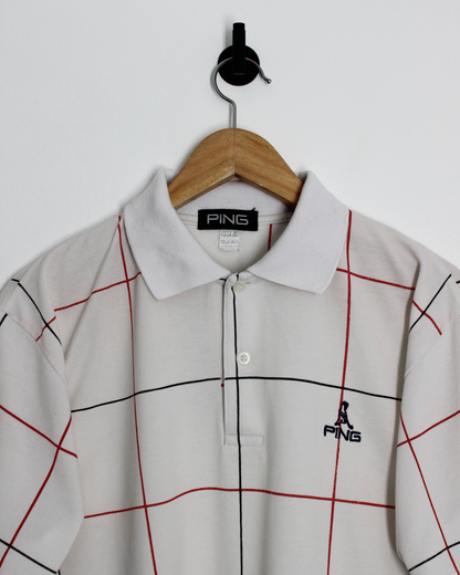 90s Ping ‘Mr Ping’ White Chequered Shirt (L)