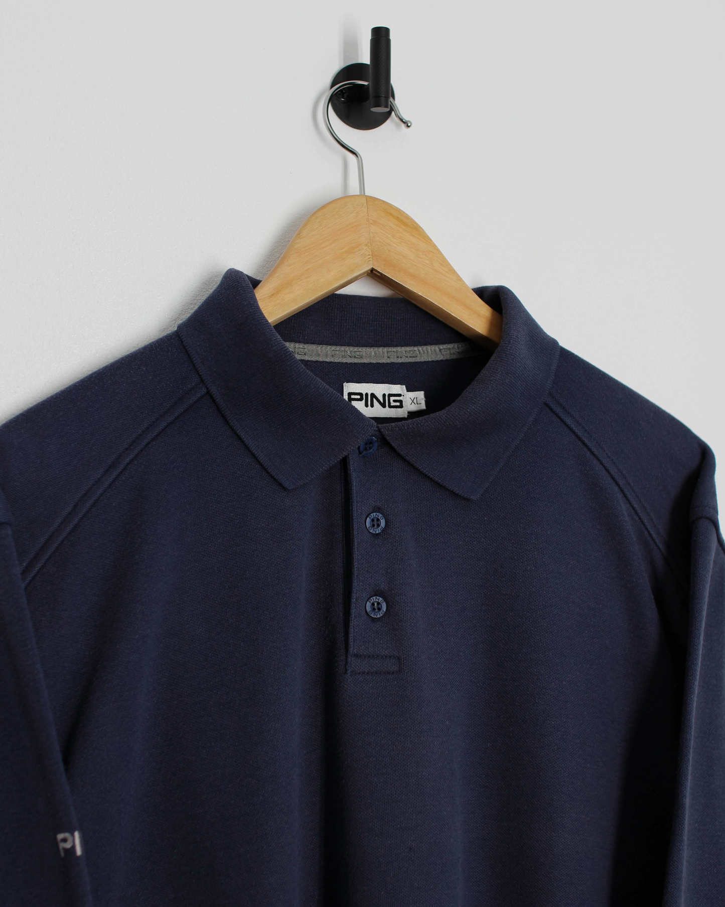 00s Ping Navy Long Sleeve Polo-Shirt (XL)