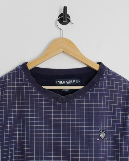 90s Polo Ralph Lauren Golf Navy Chequered Golf Vest (XL)