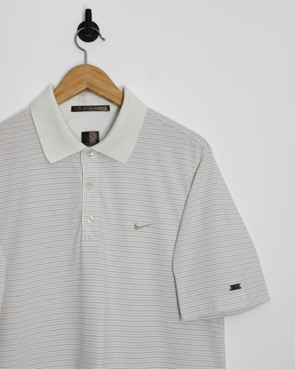 00s Nike Tiger Woods White Striped Polo-Shirt (M)