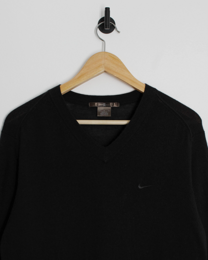 00s Nike Tiger Woods Dark Grey V-Neck Wool Jumper (M)
