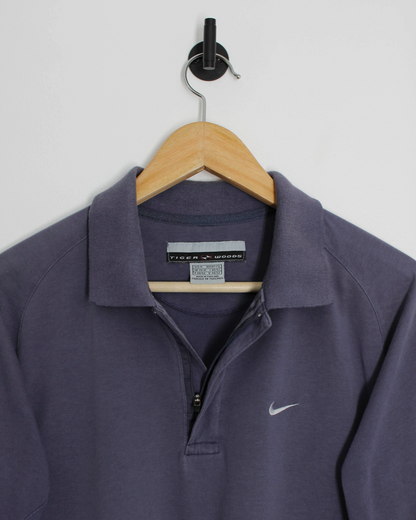 90s Nike Yin Yang Slate Blue Zipped Polo-Shirt (M)