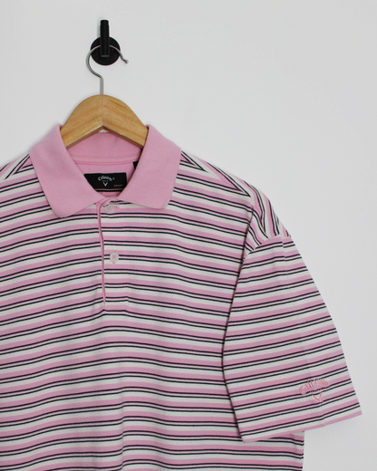 Callaway Pink/White Striped Polo-Shirt (M)