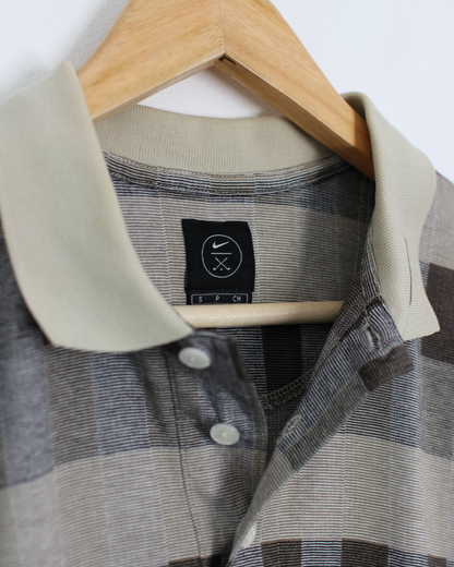 90s Nike Abstract Chequered Beige/Brown Polo-Shirt (S)
