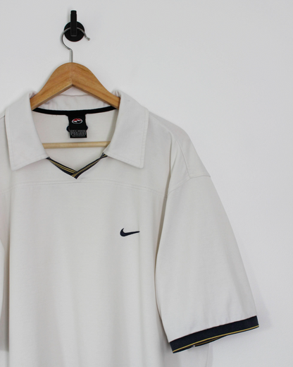 90s Nike Yin Yang White Polo-Shirt With Navy Trim (XL)