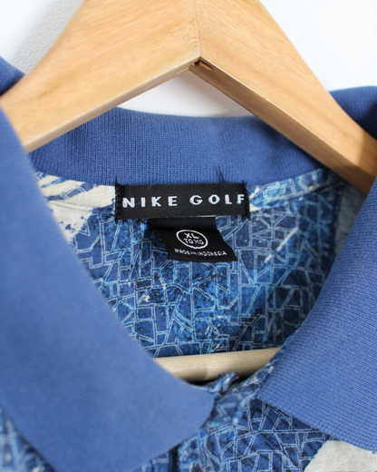90s Nike Blue Abstract Polo-Shirt (XL)