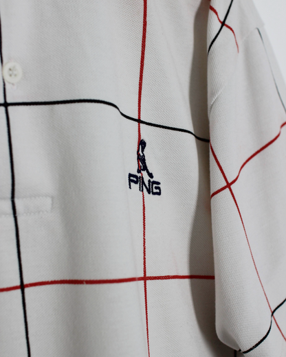 90s Ping ‘Mr Ping’ White Chequered Shirt (L)