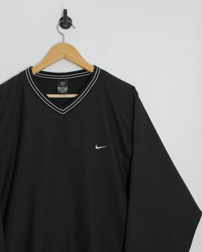 00s Nike Black/White V-Neck Windbreaker (L)