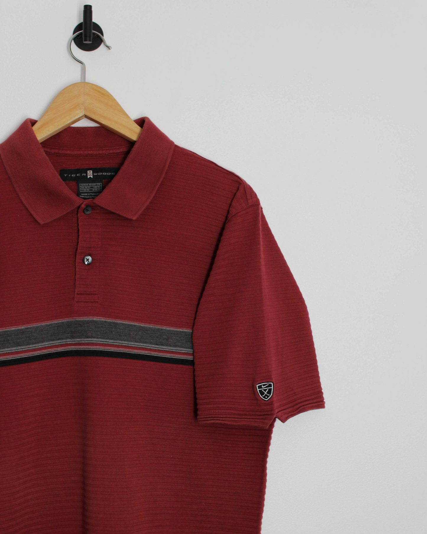 00s Nike Tiger Woods Deep Red Ribbed Polo-Shirt (M)