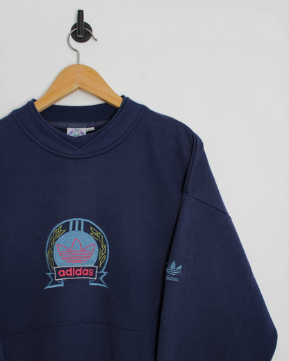90s Adidas Navy Graphic Crewneck Sweatshirt (M)
