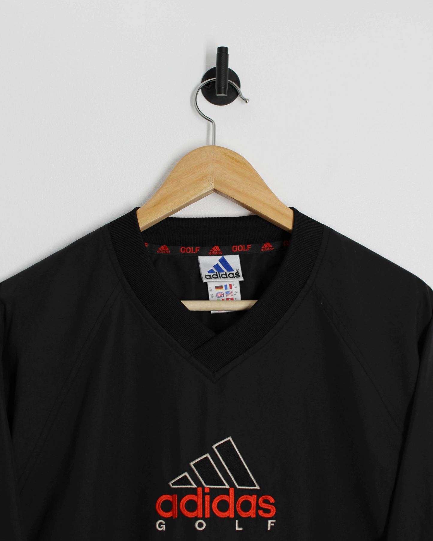 90s Adidas Black/Red V-Neck Windbreaker (M)