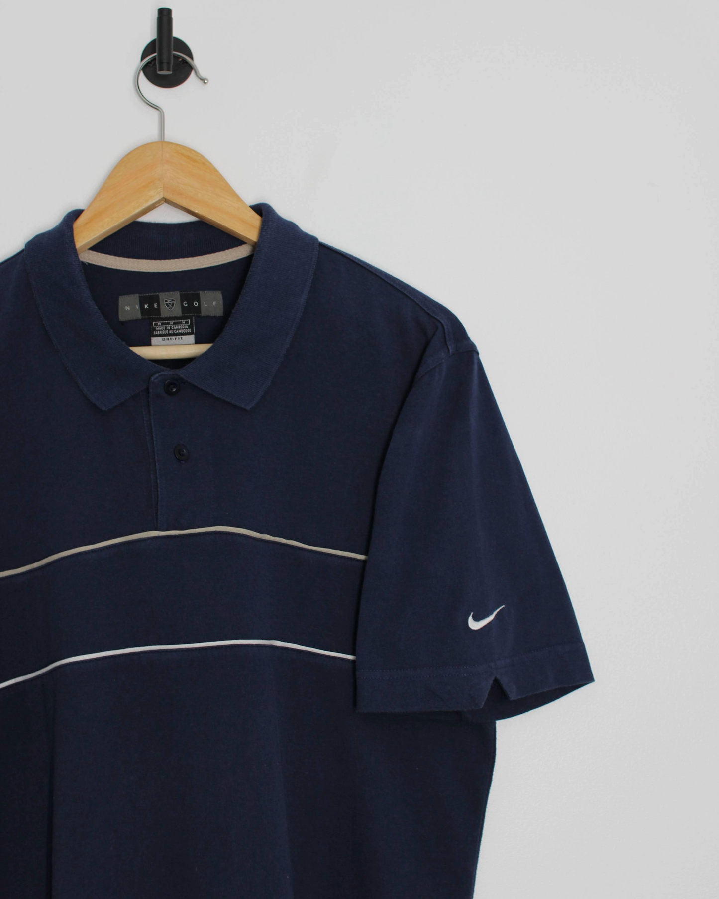 00s Nike Navy Polo-Shirt with Sleeve Swoosh (M)