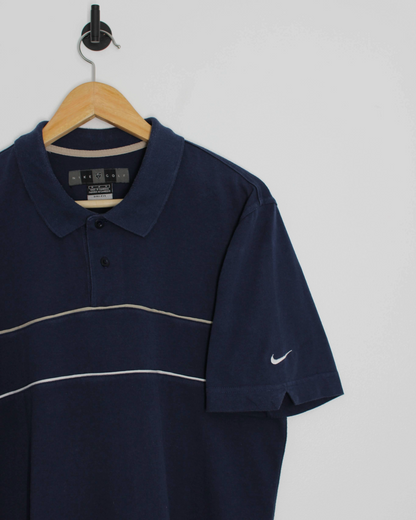 00s Nike Navy Polo-Shirt with Sleeve Swoosh (M)