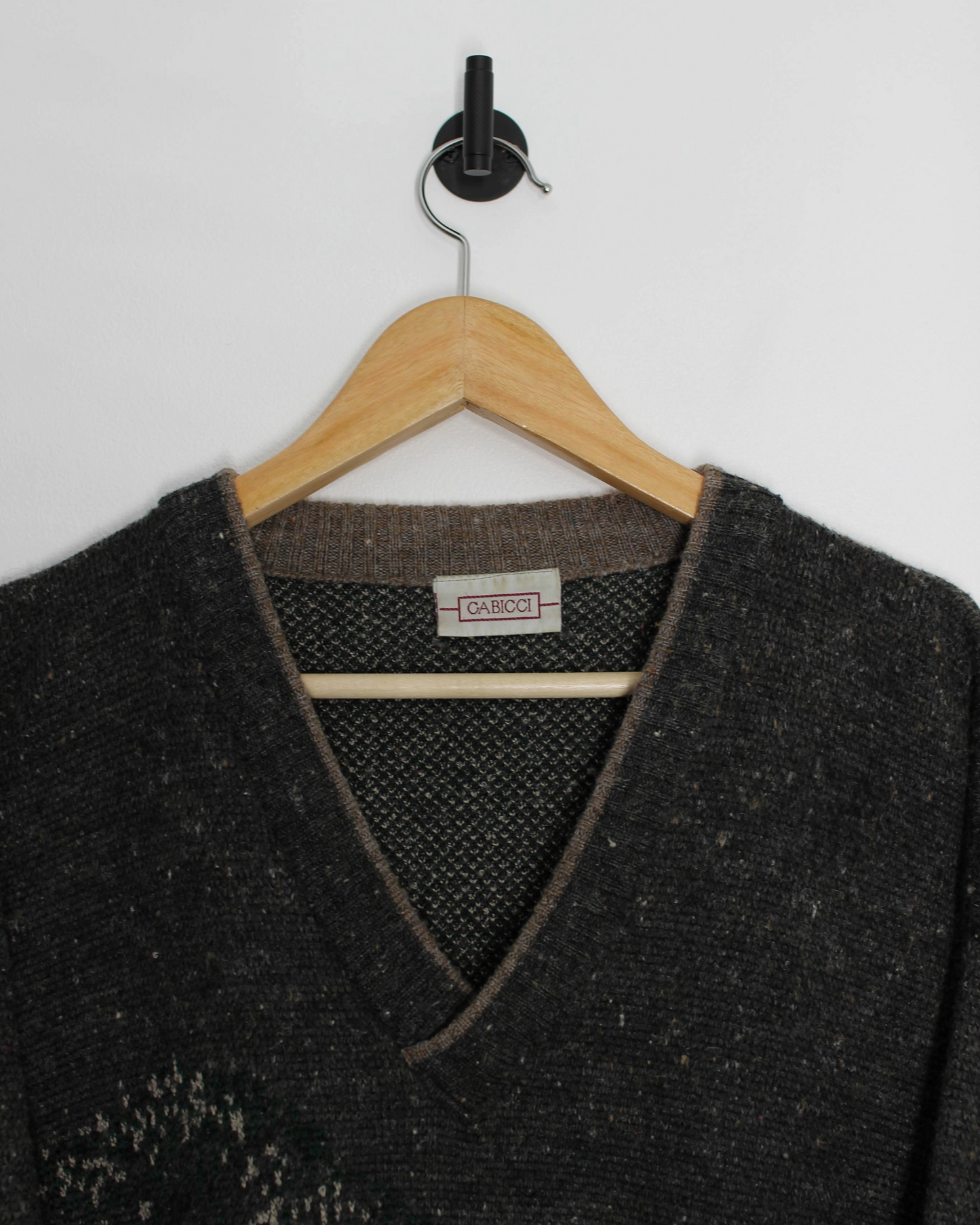 90s Gabicci Wool Graphic V-Neck Jumper (L)