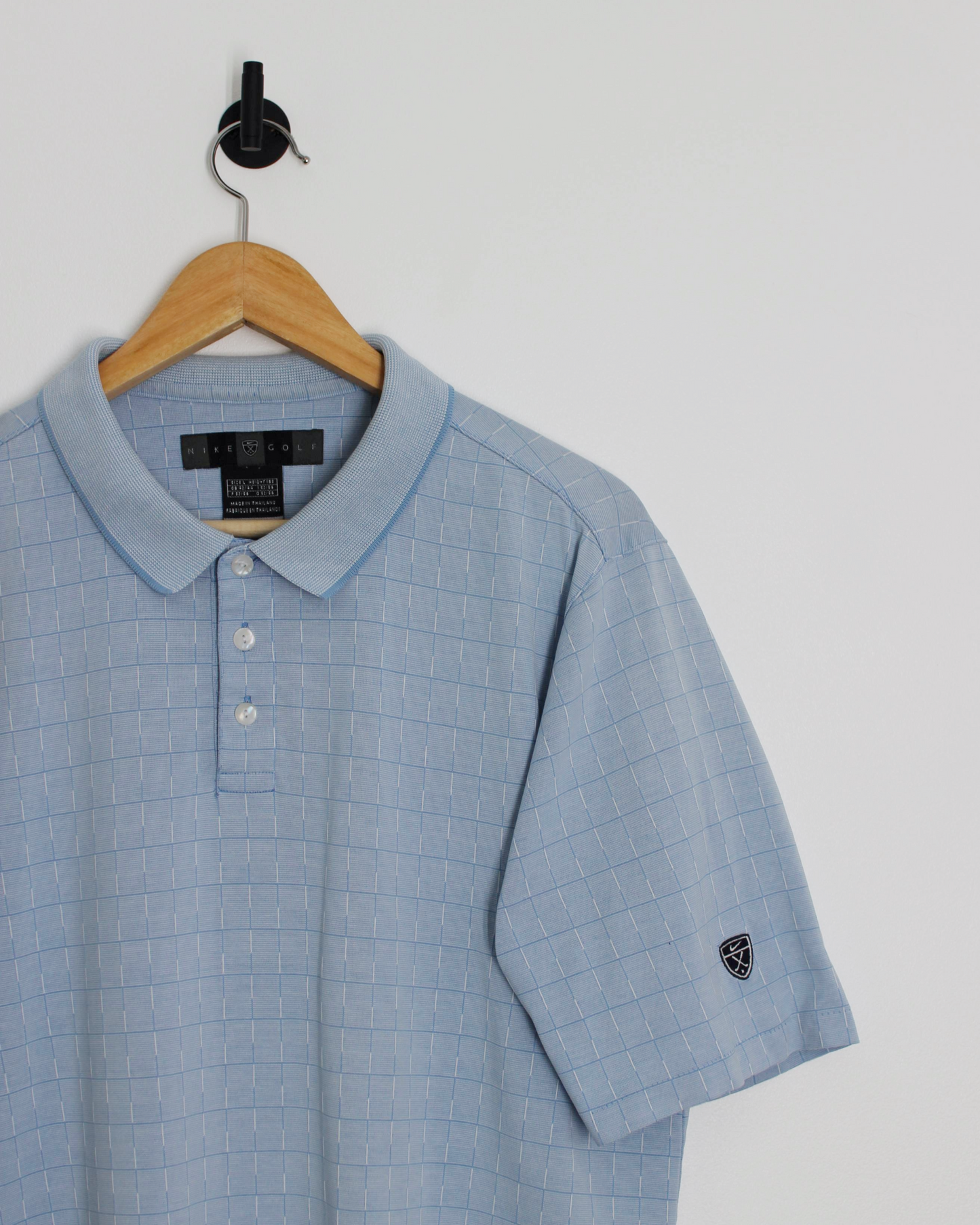 00s Nike Light Blue Chequered Polo-Shirt (L)