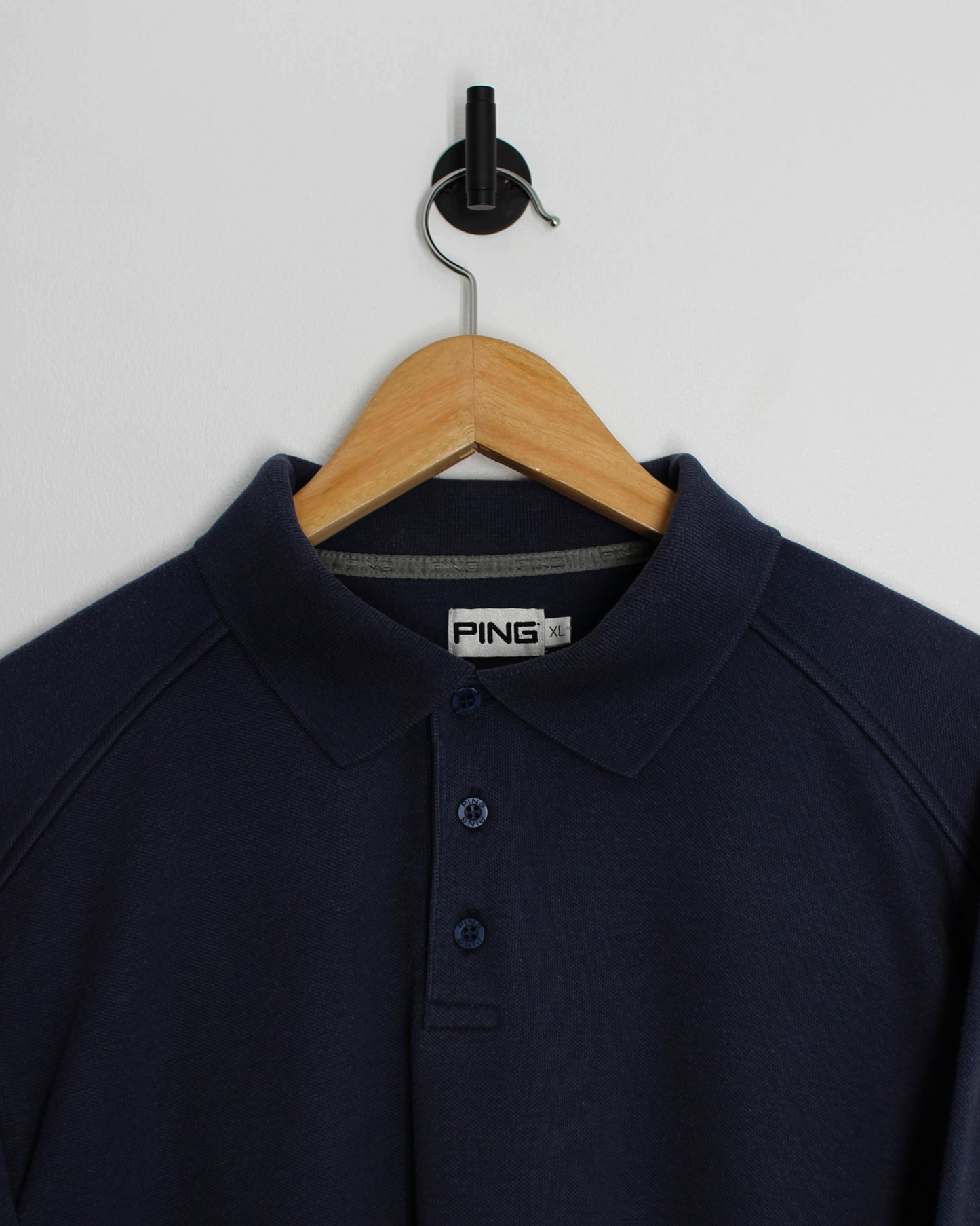 00s Ping Navy Long Sleeve Polo-Shirt (XL)