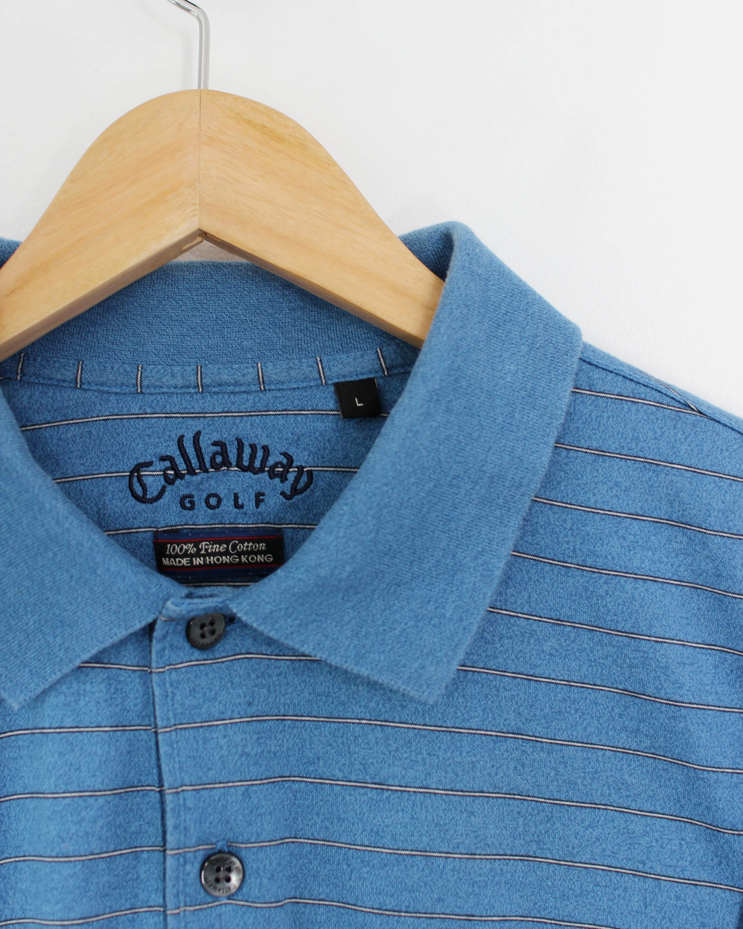 00s Callaway Blue Striped Polo-Shirt (L)