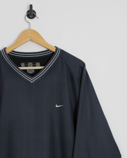 00s Nike Shield Logo Navy V-Neck Windbreaker (L)