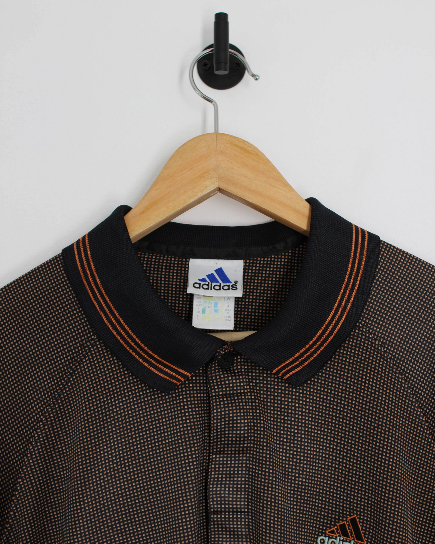 90s Adidas Orange/Black Soft Lightweight Weave Polo-Shirt (M)