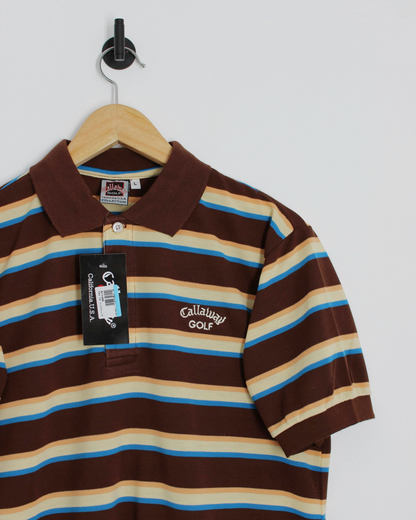 90s Callaway USA Collection Brown Striped Polo-Shirt with Tags (M)