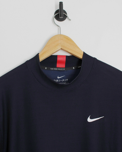 Modern Nike Tiger Woods Mock Navy Neck Golf Shirt (L)