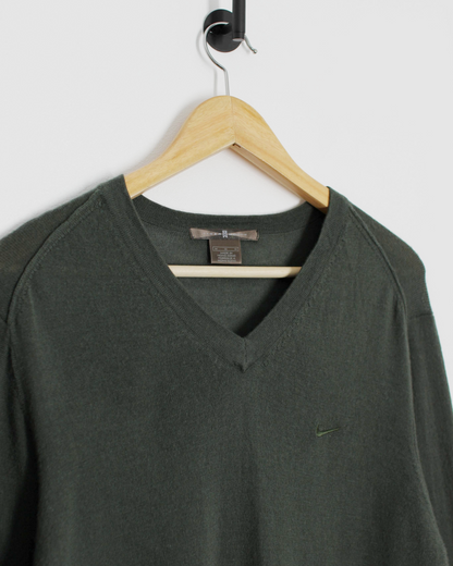 00s Nike Tiger Woods Dark Green V-Neck Wool Jumper (M)