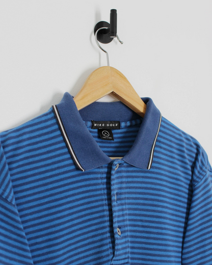 90s Nike Swoosh 18 Blue Striped Polo-Shirt (XL)