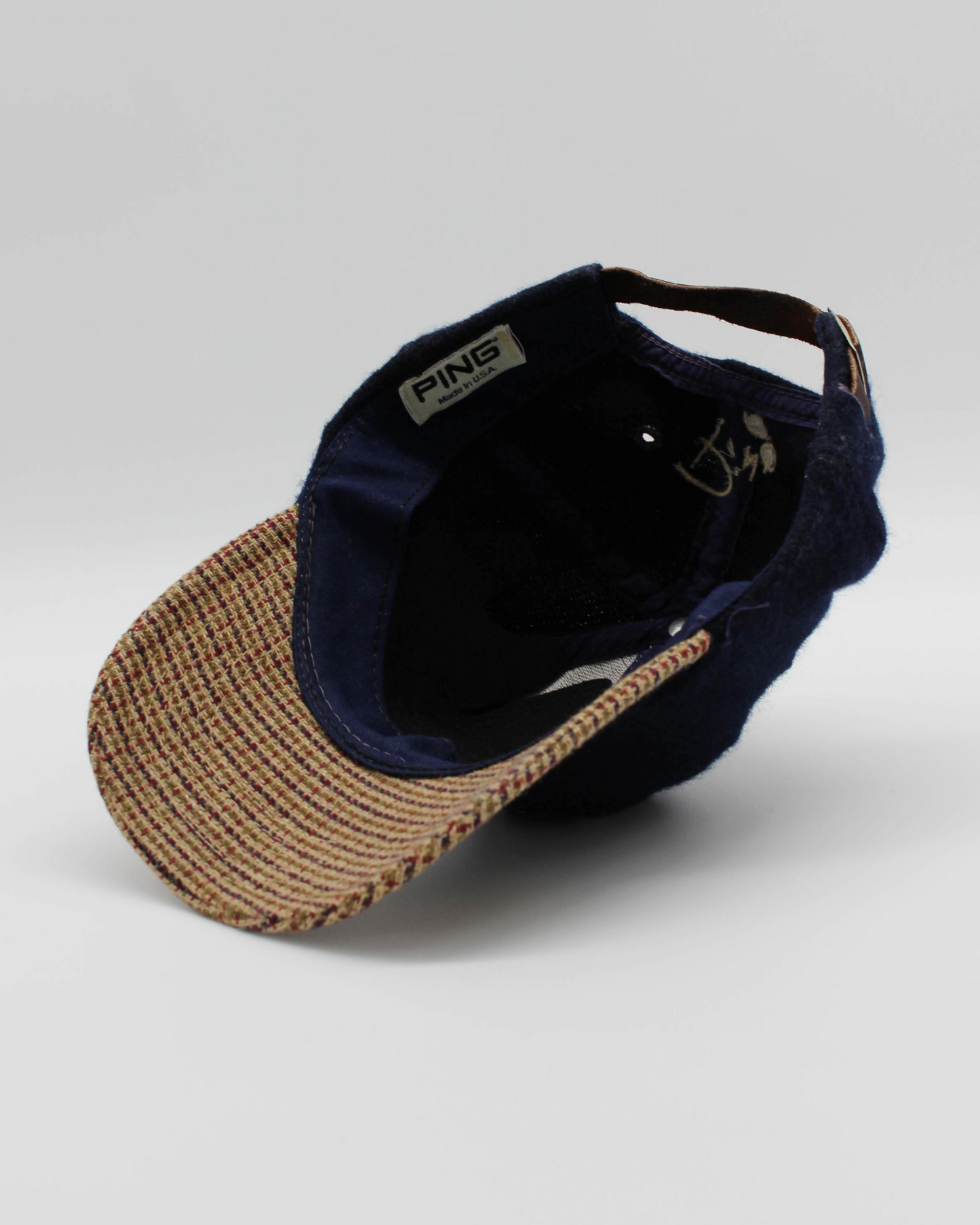 90s Ping Navy/Plaid Spellout Strap-back Cap (S)