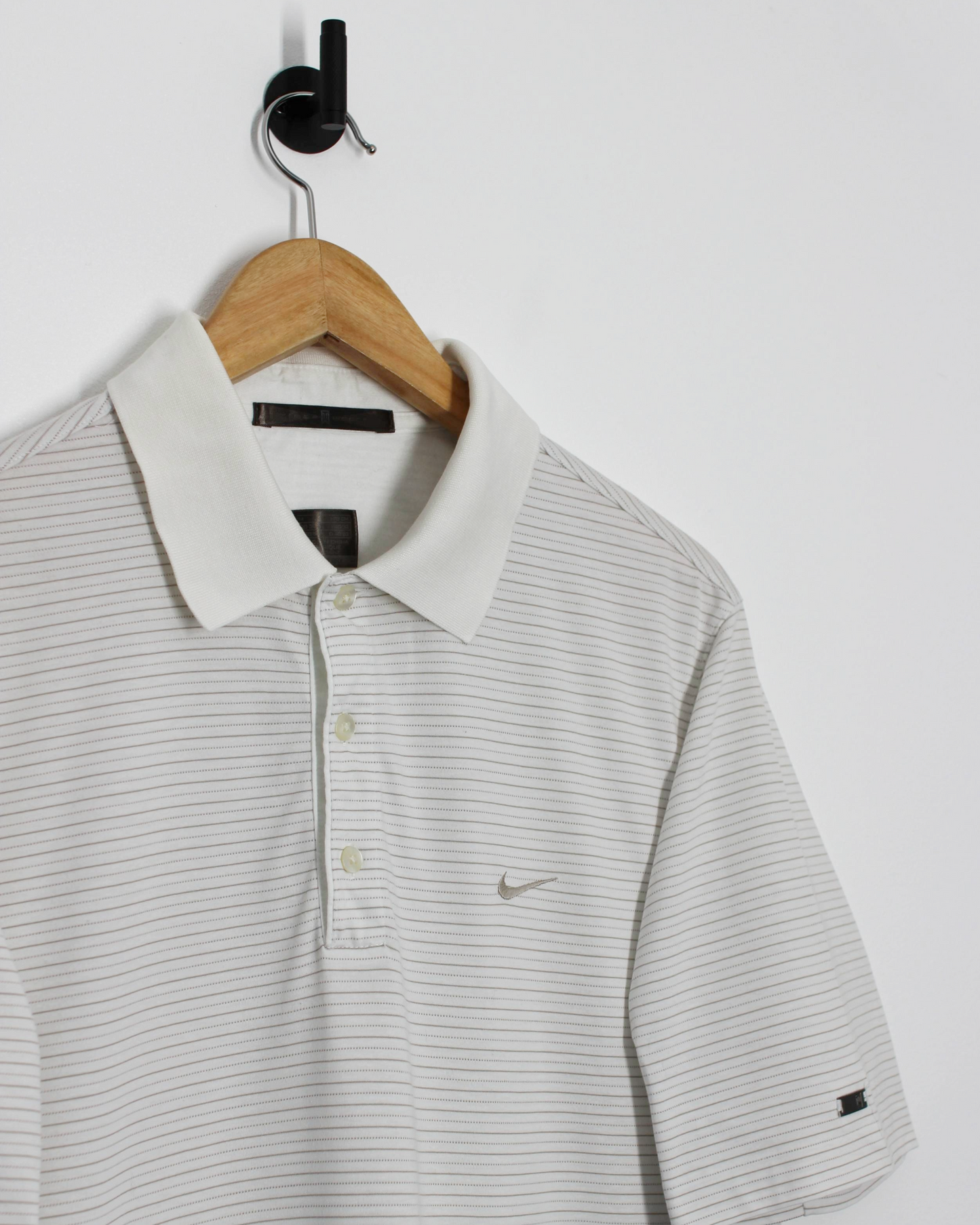 00s Nike Tiger Woods White Striped Polo-Shirt (M)