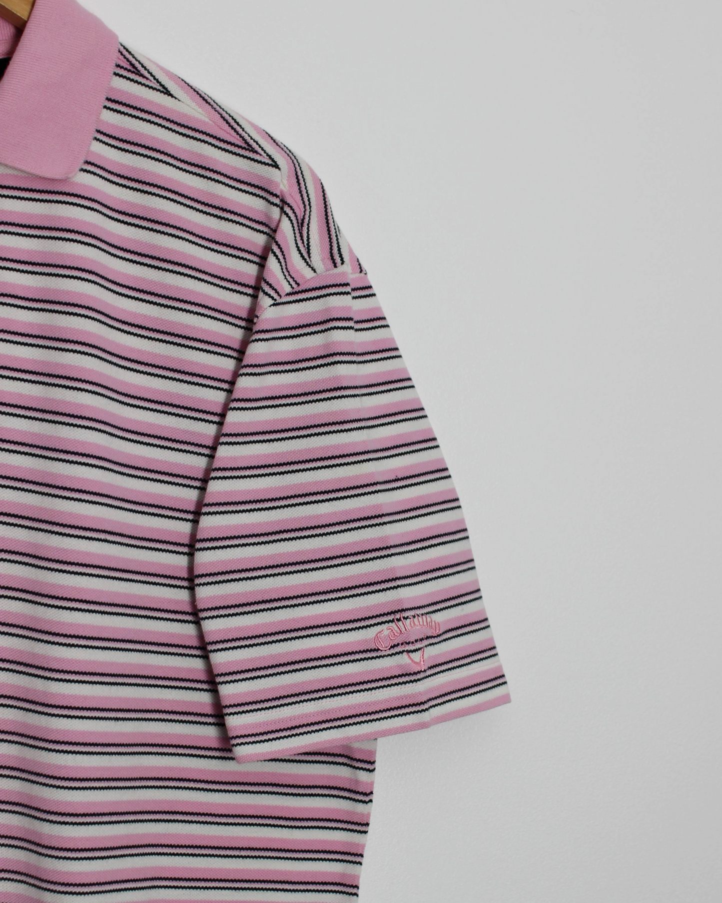 Callaway Pink/White Striped Polo-Shirt (M)
