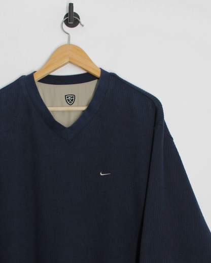 00s Nike Navy/Cream Reversible V-Neck Jumper/Windbreaker (XXL)