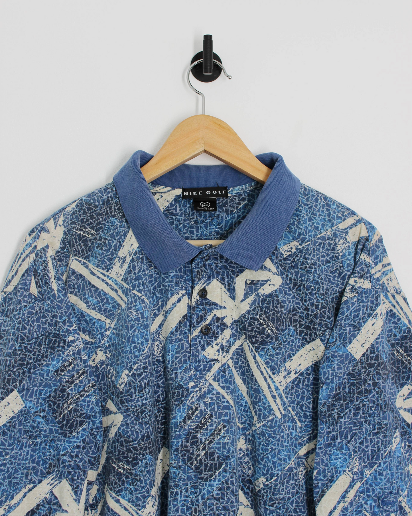 90s Nike Blue Abstract Polo-Shirt (XL)