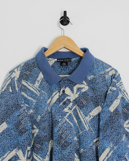 90s Nike Blue Abstract Polo-Shirt (XL)