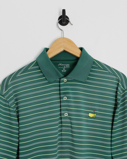Modern Masters Tech Dark Green Striped Polo-Shirt (M)