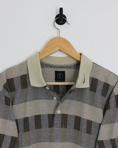 90s Nike Abstract Chequered Beige/Brown Polo-Shirt (S)