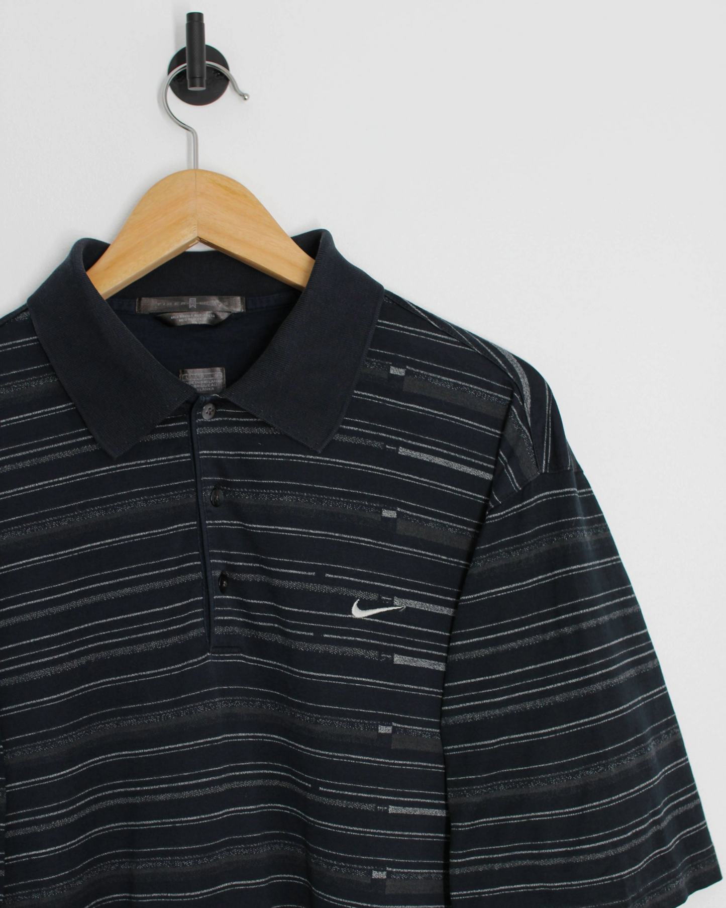 00s Nike Tiger Woods Black Patterned Polo-Shirt (L)