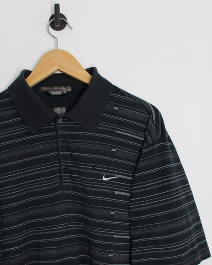 00s Nike Tiger Woods Black Patterned Polo-Shirt (L)