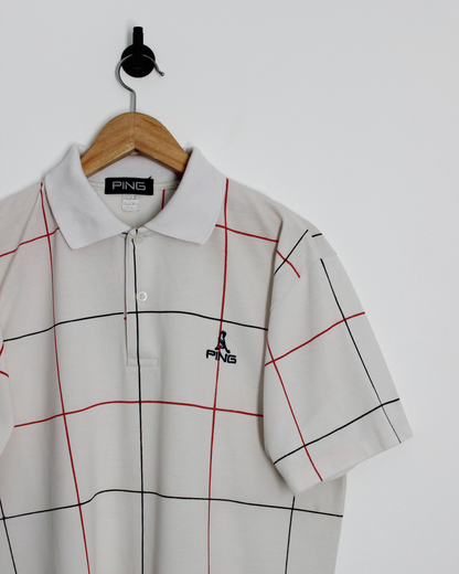 90s Ping ‘Mr Ping’ White Chequered Shirt (L)
