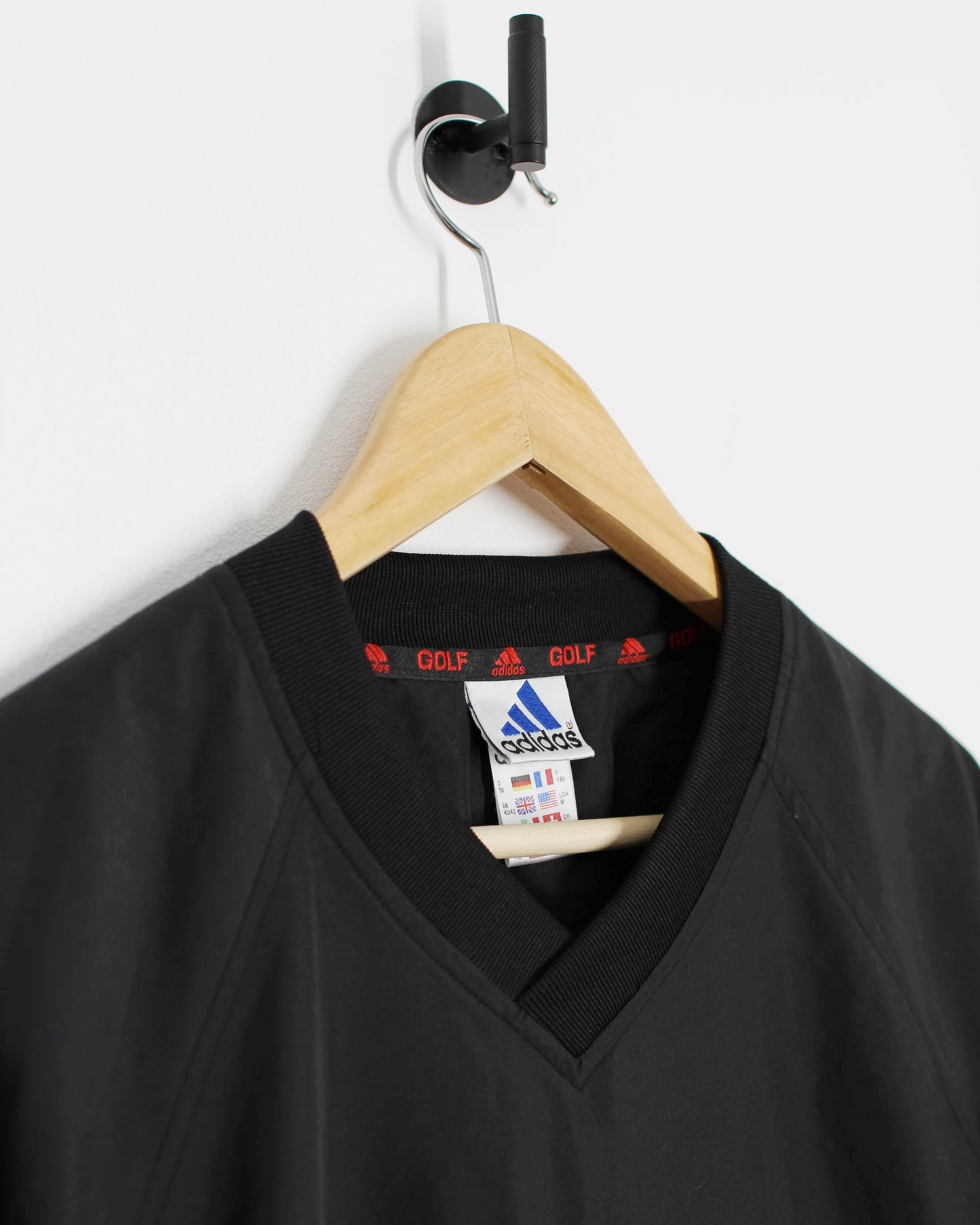 90s Adidas Black/Red V-Neck Windbreaker (M)