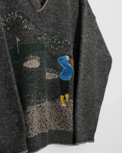 90s Gabicci Wool Graphic V-Neck Jumper (L)