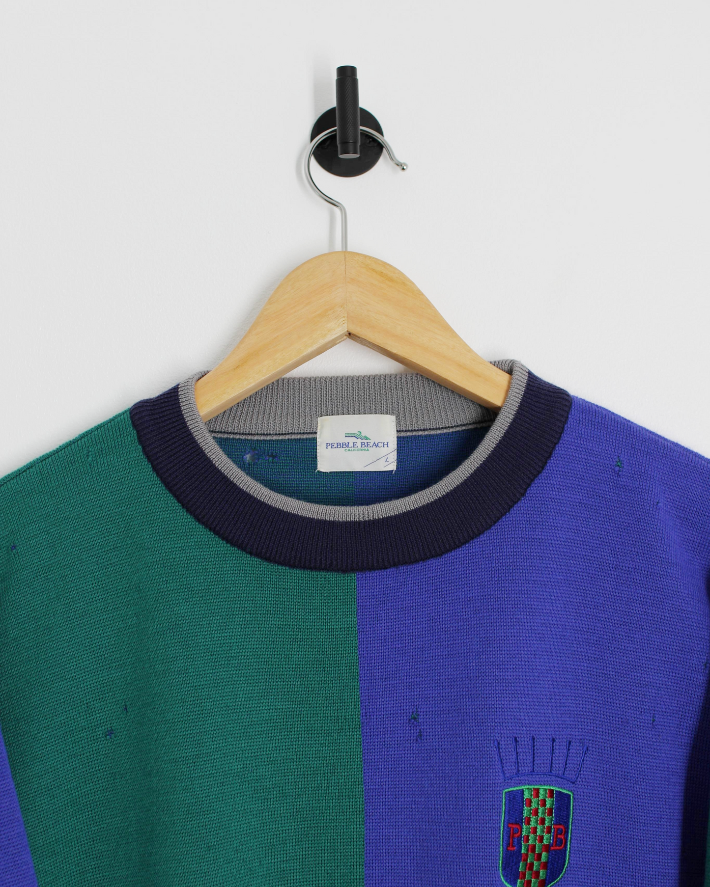 90s Pebble Beach Blue/Green Wool Jumper (M)